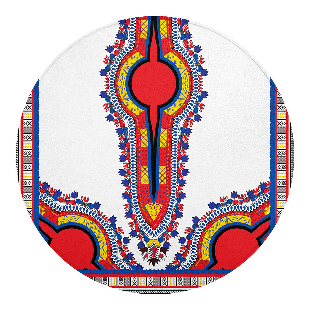 Red And White African Dashiki Print Round Blanket