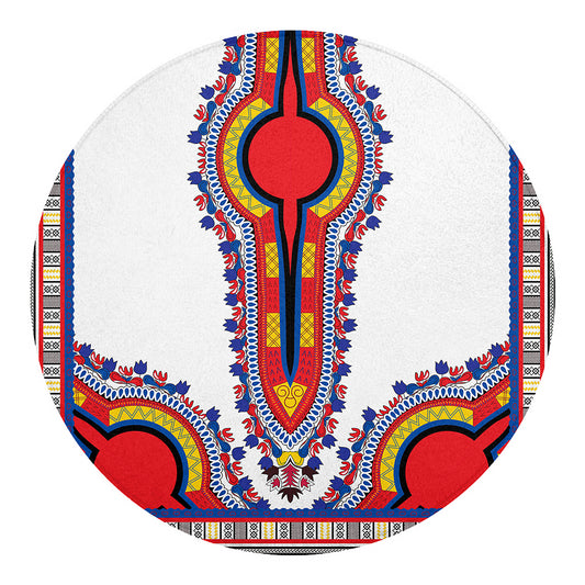 Red And White African Dashiki Print Round Blanket