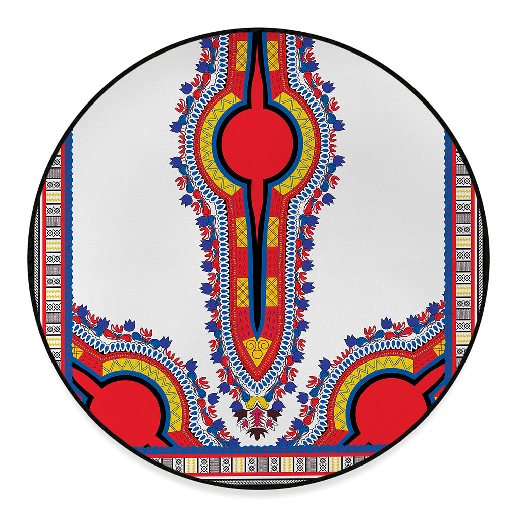 Red And White African Dashiki Print Round Floor Mat