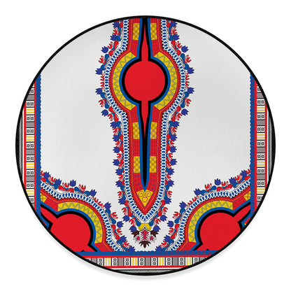 Red And White African Dashiki Print Round Floor Mat