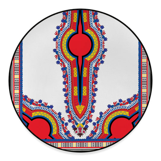 Red And White African Dashiki Print Round Floor Mat