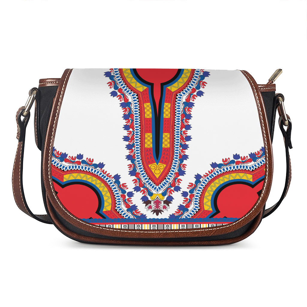 Red And White African Dashiki Print Saddle Bag