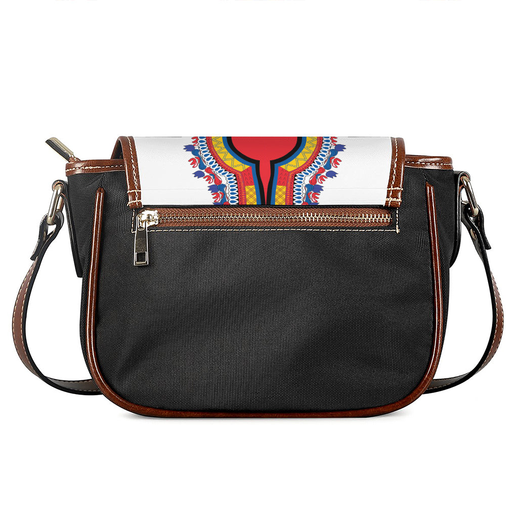Red And White African Dashiki Print Saddle Bag