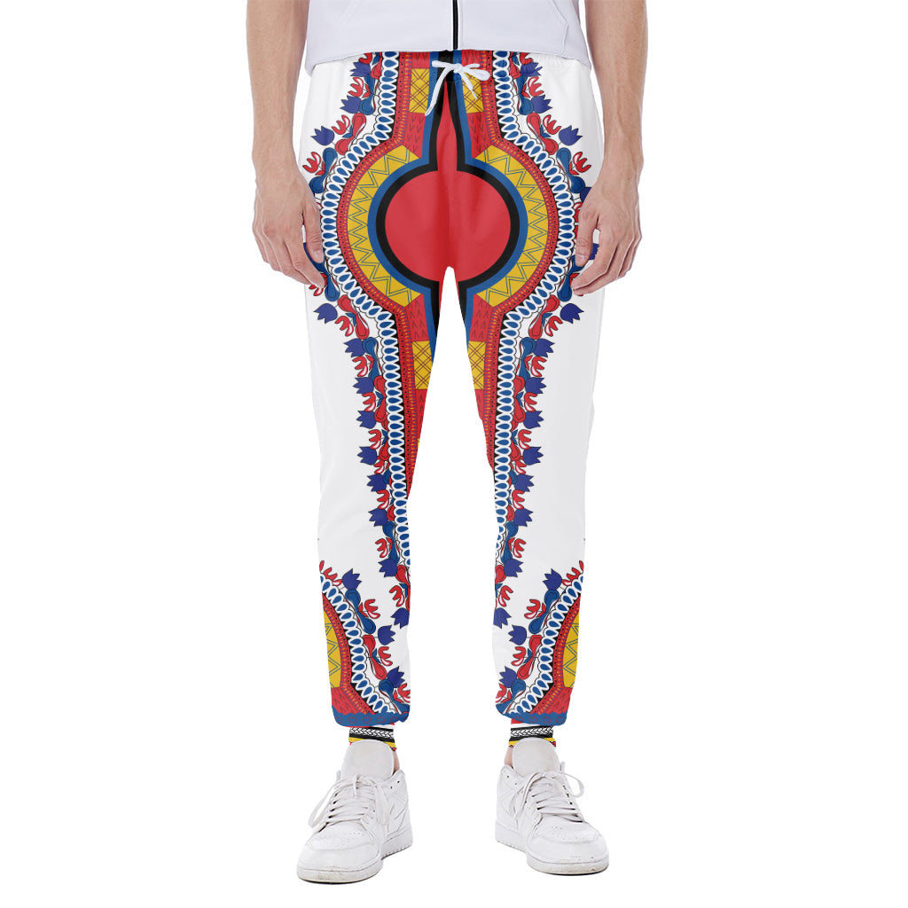 Red And White African Dashiki Print Scuba Joggers