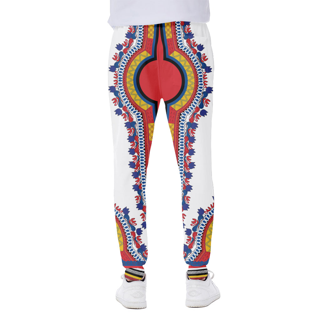 Red And White African Dashiki Print Scuba Joggers