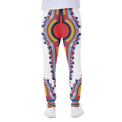 Red And White African Dashiki Print Scuba Joggers