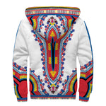 Red And White African Dashiki Print Sherpa Lined Zip Up Hoodie