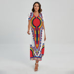 Red And White African Dashiki Print Short Sleeve Maxi Dress