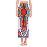 Red And White African Dashiki Print Side Slit Maxi Skirt