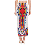 Red And White African Dashiki Print Side Slit Maxi Skirt