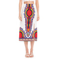 Red And White African Dashiki Print Side Slit Midi Skirt