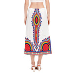 Red And White African Dashiki Print Side Slit Midi Skirt