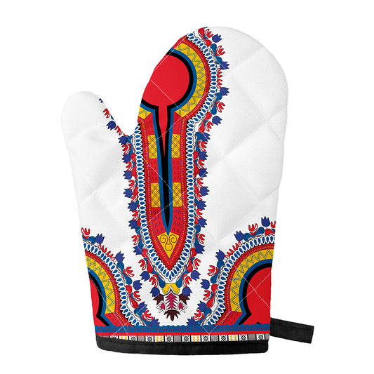 Red And White African Dashiki Print Single Oven Mitt