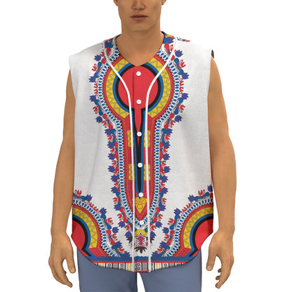 Red And White African Dashiki Print Sleeveless Baseball Jersey