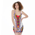 Red And White African Dashiki Print Sleeveless Bodycon Dress