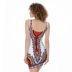 Red And White African Dashiki Print Sleeveless Bodycon Dress