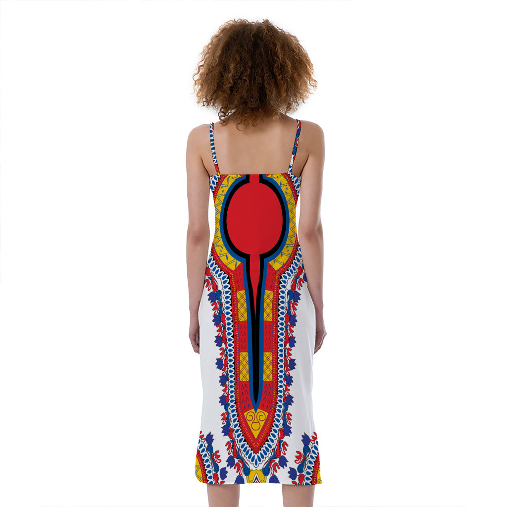 Red And White African Dashiki Print Slim Fit Midi Cami Dress