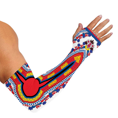 Red And White African Dashiki Print Sun Protection Arm Sleeves