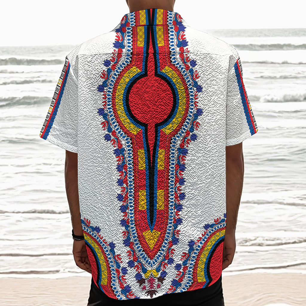 Red And White African Dashiki Print Textured Short Sleeve Shirt