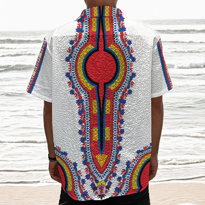 Red And White African Dashiki Print Textured Short Sleeve Shirt
