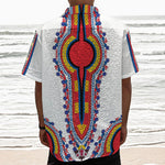 Red And White African Dashiki Print Textured Short Sleeve Shirt