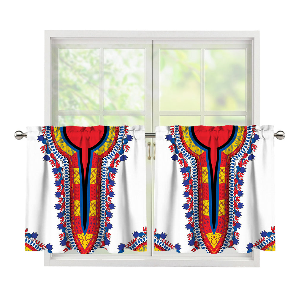 Red And White African Dashiki Print Tier Curtains