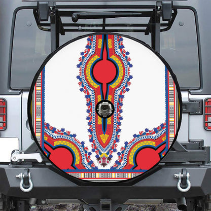 Red And White African Dashiki Print Tire Cover With Camera Hole