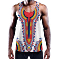 Red And White African Dashiki Print Men's Workout Tank Top