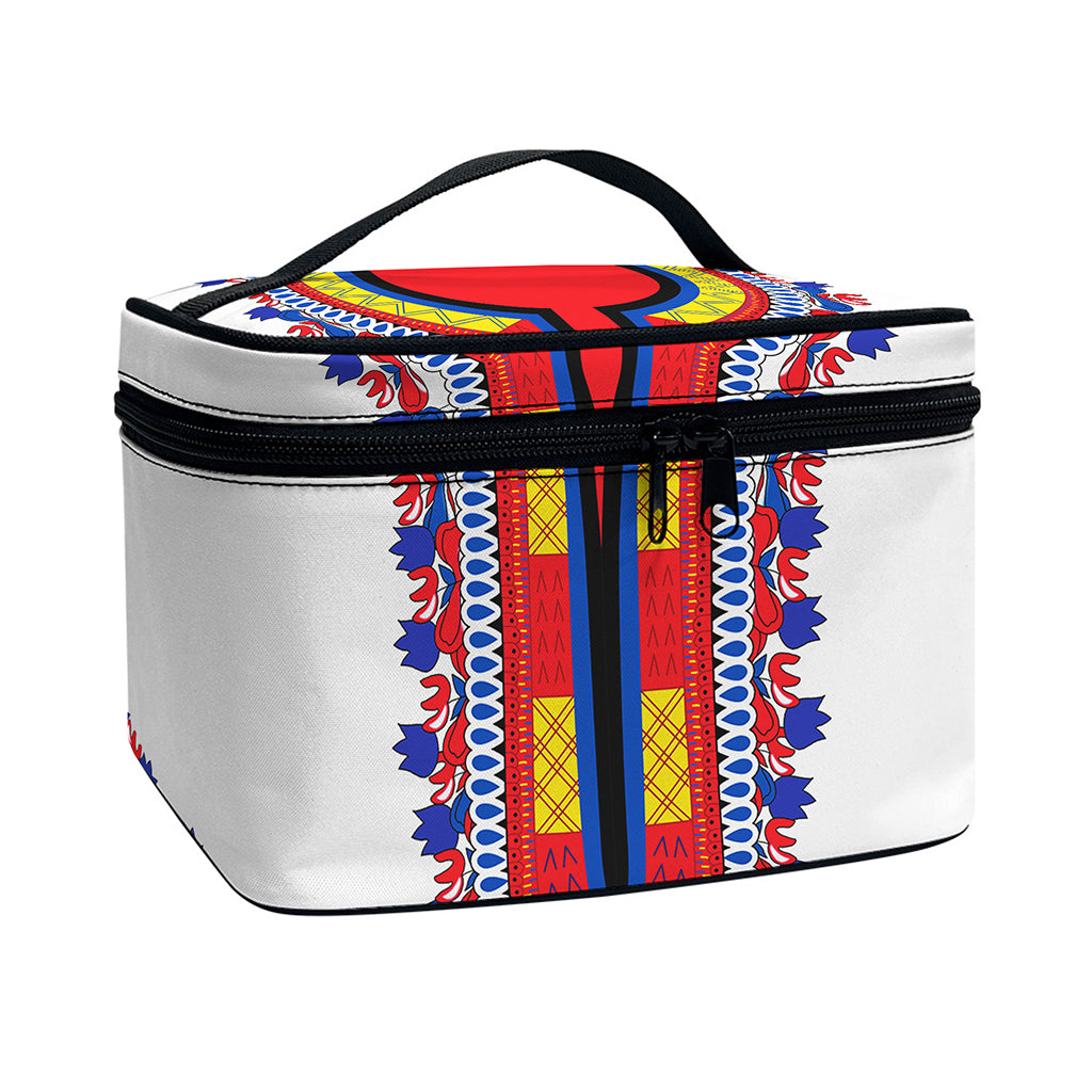 Red And White African Dashiki Print Travel Makeup Bag