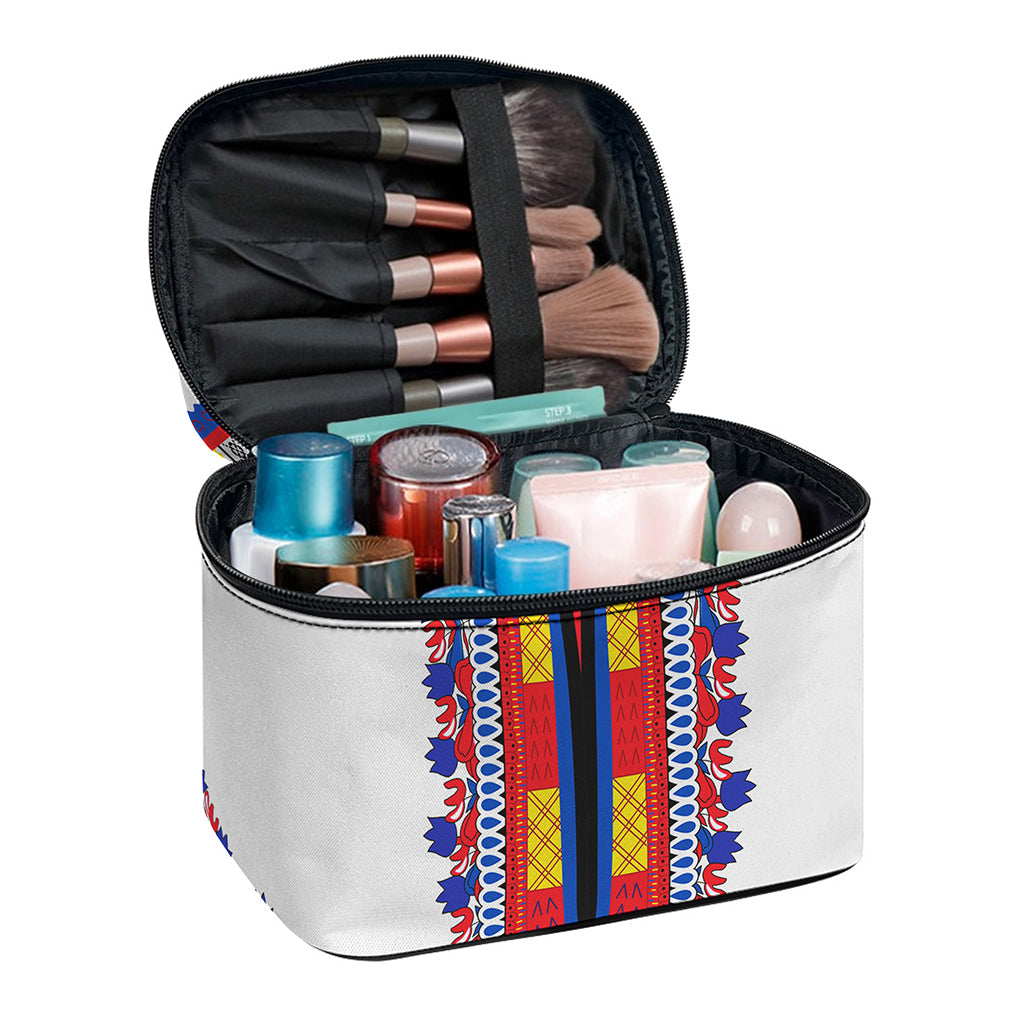Red And White African Dashiki Print Travel Makeup Bag
