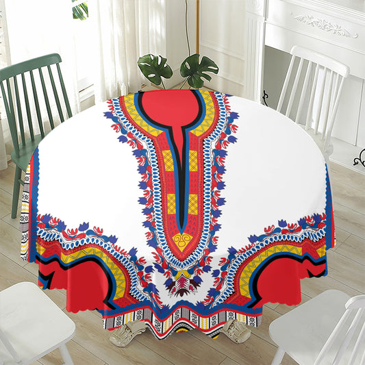 Red And White African Dashiki Print Waterproof Round Tablecloth