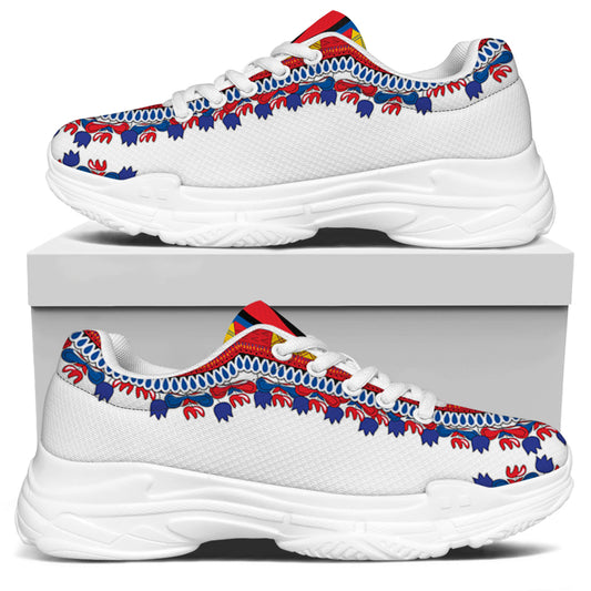 Red And White African Dashiki Print White Chunky Shoes