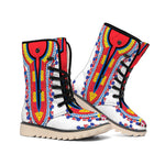 Red And White African Dashiki Print Winter Boots