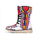 Red And White African Dashiki Print Winter Boots