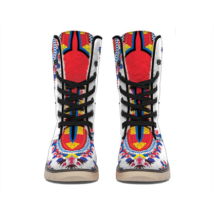 Red And White African Dashiki Print Winter Boots