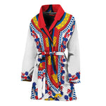 Red And White African Dashiki Print Women's Bathrobe