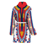 Red And White African Dashiki Print Women's Bathrobe