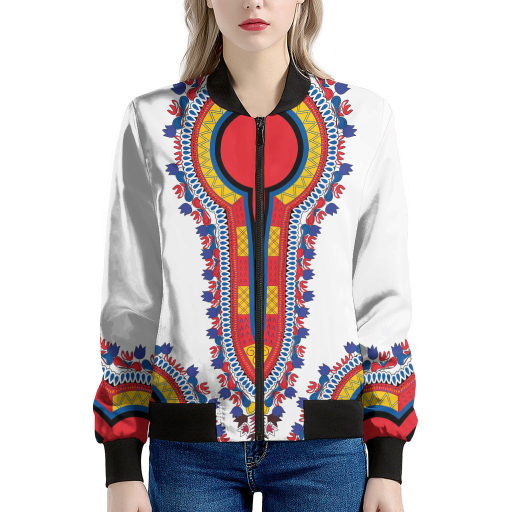 Red And White African Dashiki Print Women's Bomber Jacket
