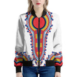 Red And White African Dashiki Print Women's Bomber Jacket
