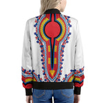 Red And White African Dashiki Print Women's Bomber Jacket