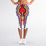 Red And White African Dashiki Print Women's Capri Leggings