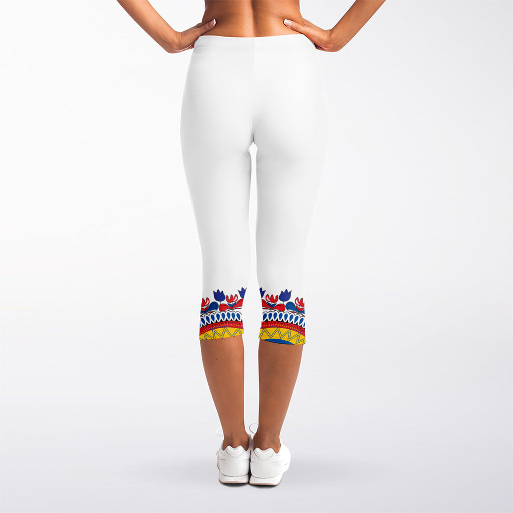 Red And White African Dashiki Print Women's Capri Leggings