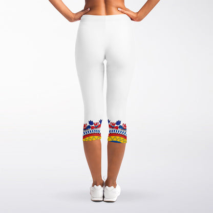 Red And White African Dashiki Print Women's Capri Leggings