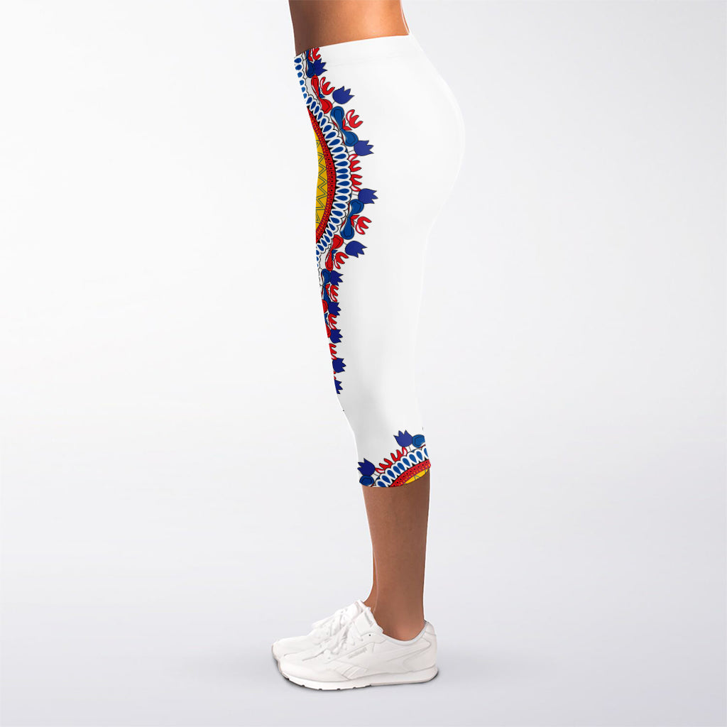 Red And White African Dashiki Print Women's Capri Leggings