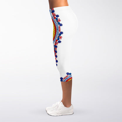 Red And White African Dashiki Print Women's Capri Leggings