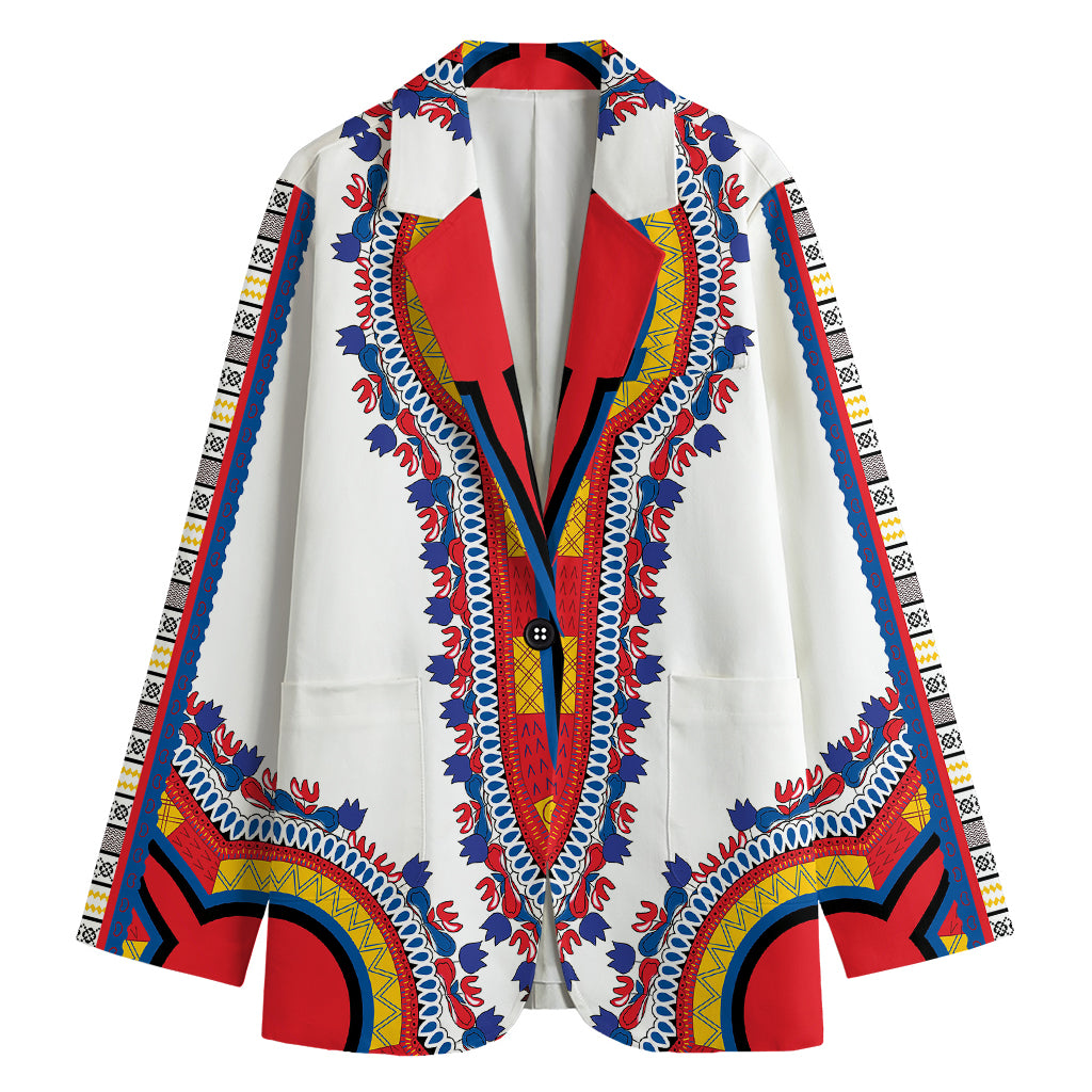 Red And White African Dashiki Print Women's Cotton Blazer