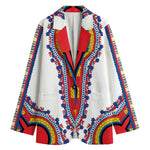 Red And White African Dashiki Print Women's Cotton Blazer
