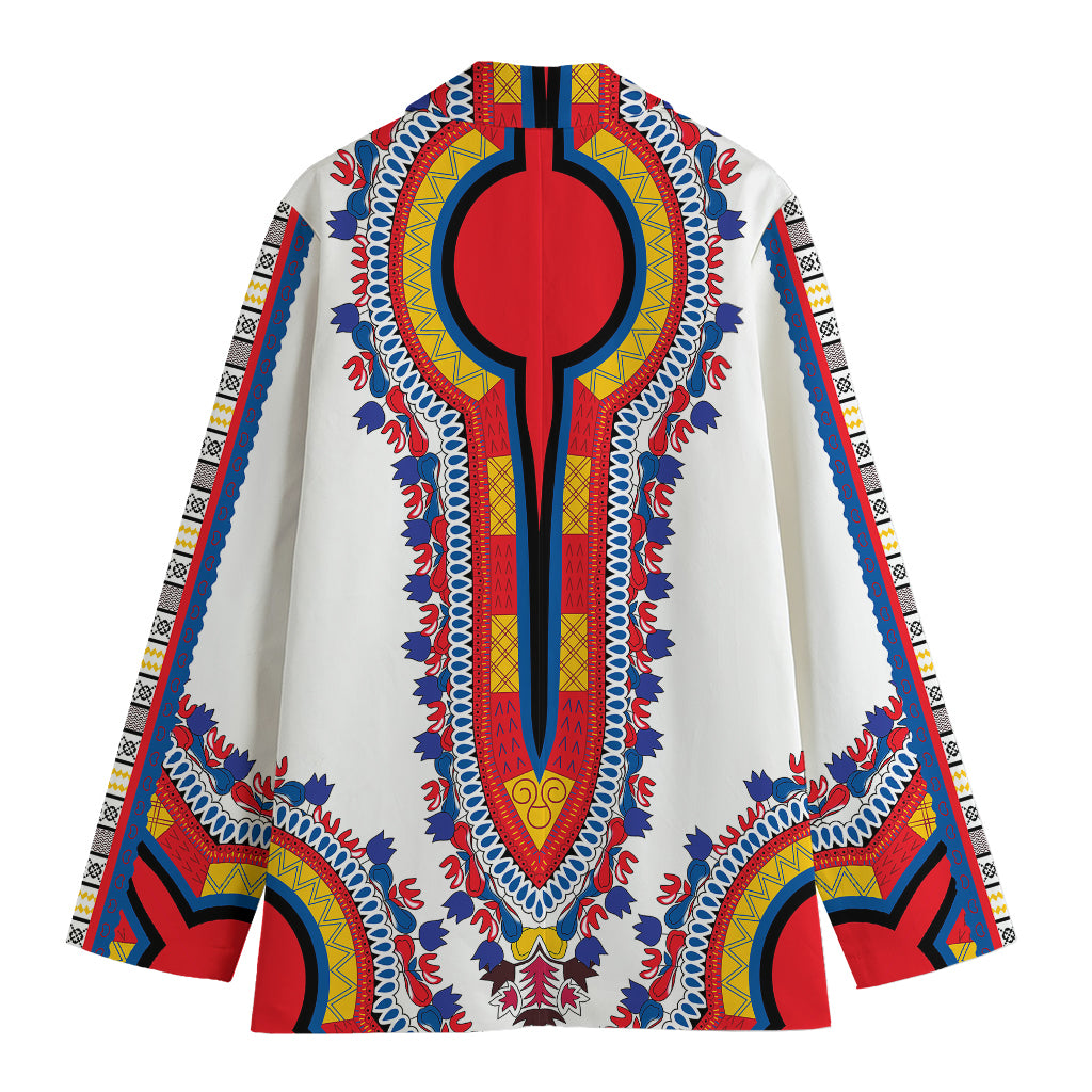 Red And White African Dashiki Print Women's Cotton Blazer