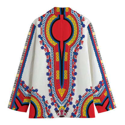Red And White African Dashiki Print Women's Cotton Blazer