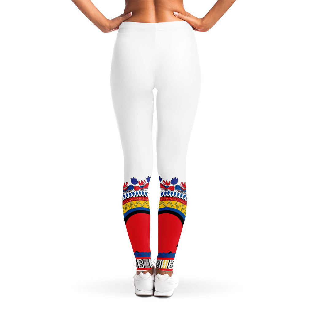 Red And White African Dashiki Print Women's Leggings